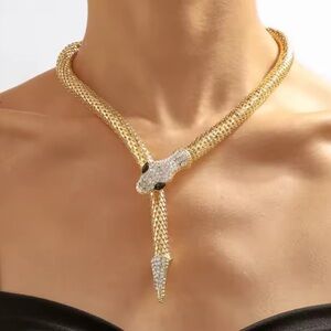 Lux Serpenti serpentine wrap multi diamonds Gold Snake Necklace